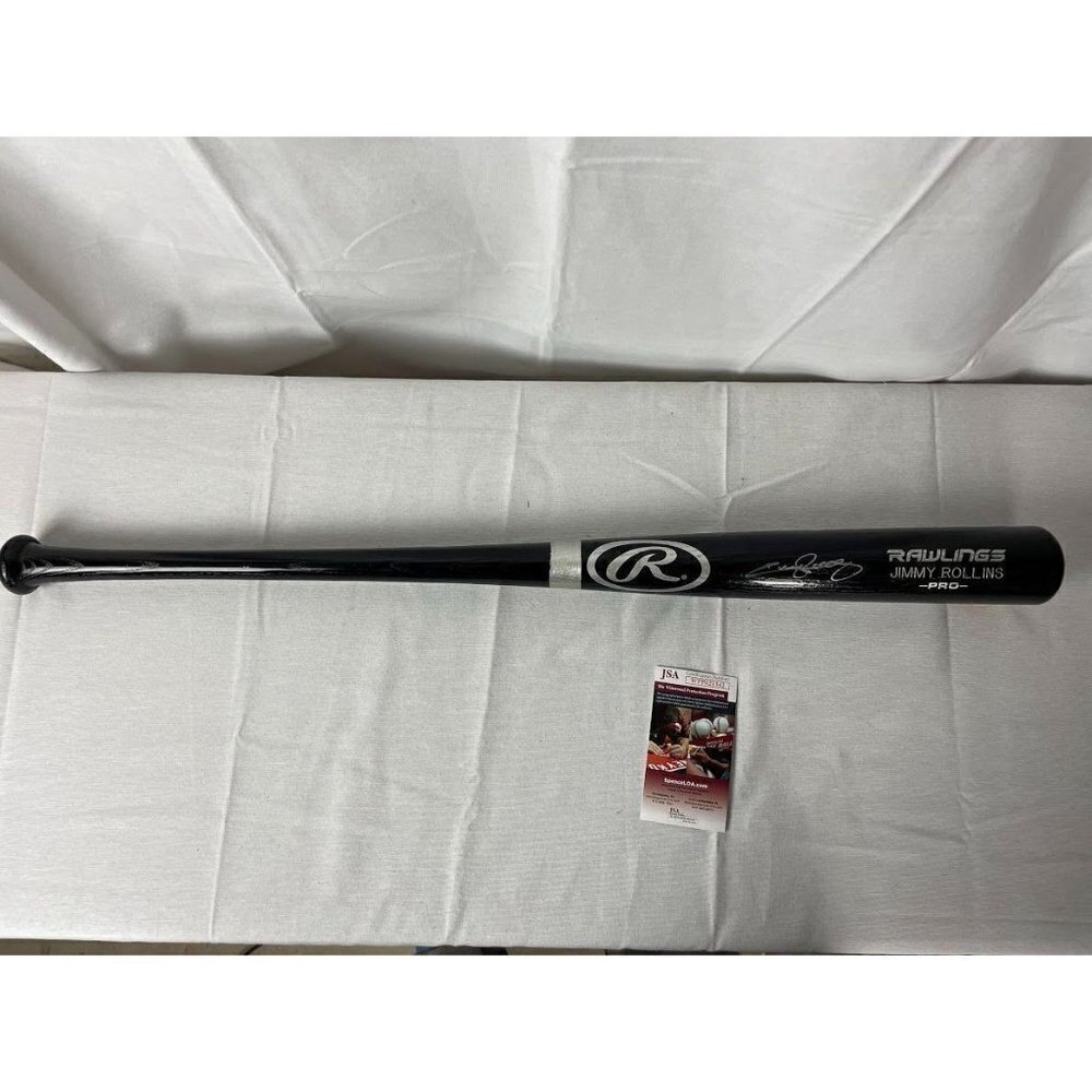 Jimmy Rollins signed autographed Rawlings pro Black Baseball Bat JSA #WP021342